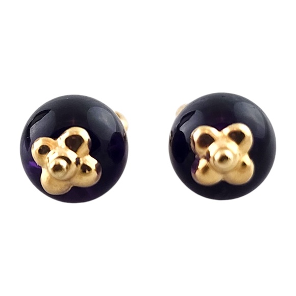 14 Karat Yellow Gold Purple Bead Hoop Earring Enhancers #18568 - Picture 4 of 6